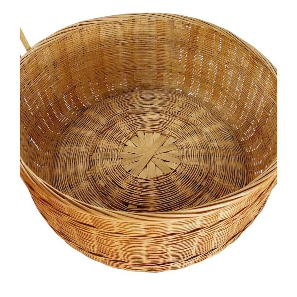 Vintage 1940s Boho Chinese Stacked Wicker Nesting Triple Storage Wedding Basket